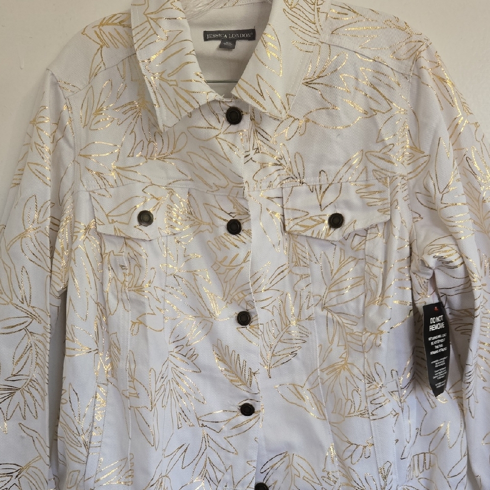 Jessica London  Gold and White Women's Jean Jacket